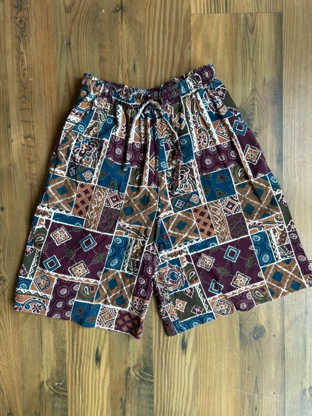 Vintage Hunt Club Elastic Waist Patchwork Print Shorts Sz S